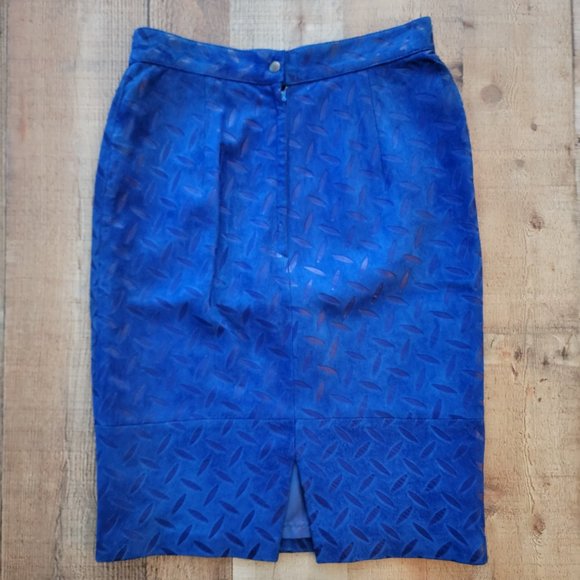 Andrew Marc Blue Suede Leather Cut Out Skirt 10 - Picture 2 of 16
